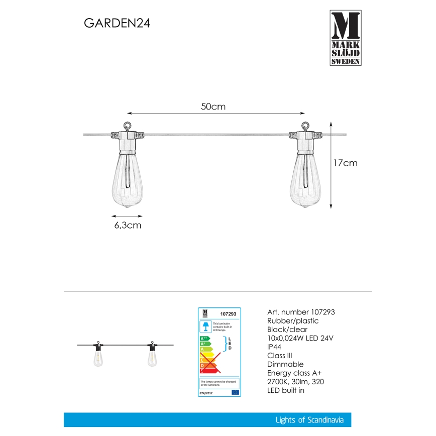 Markslöjd 107293 - LED Dekoratyvinė lauko girlianda GIRLIANDA GARDEN 10xLED 5,5m IP44