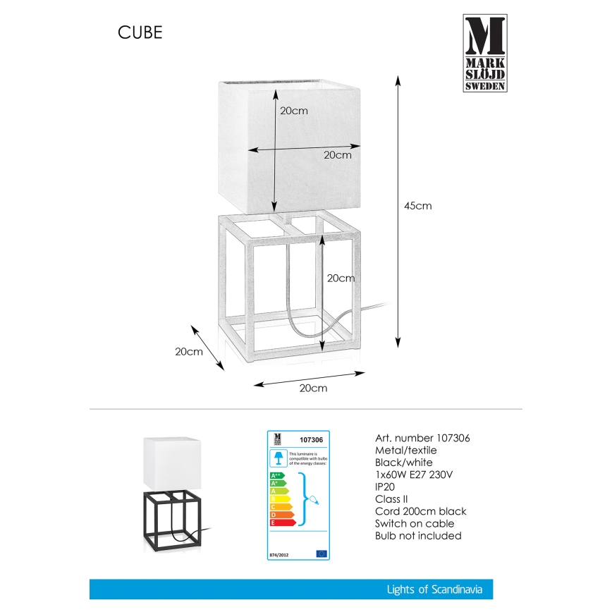 Markslöjd 107306 - Stalinis šviestuvas CUBE 1xE27/60W/230V
