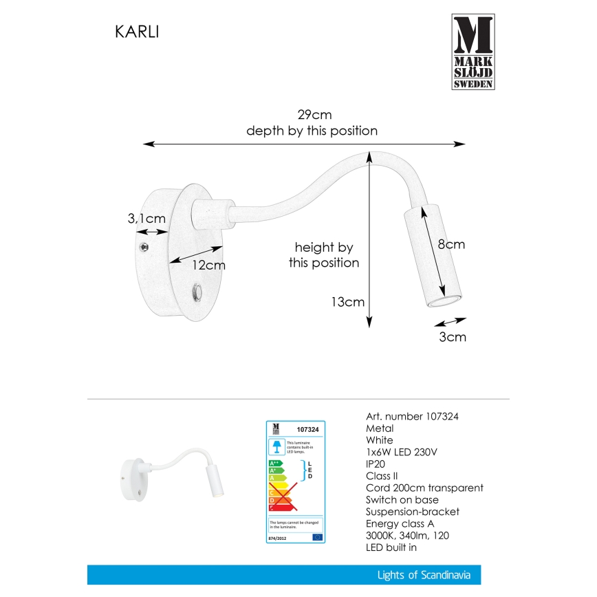 Markslöjd 107324 - LED sieninis šviestuvas KARLI LED/6W/230V