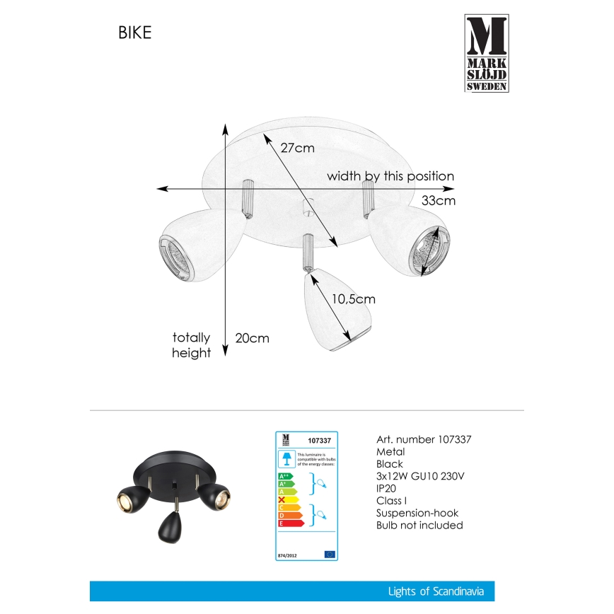 Markslöjd 107337 - Akcentinis šviestuvas BIKE 3xGU10/12W/230V