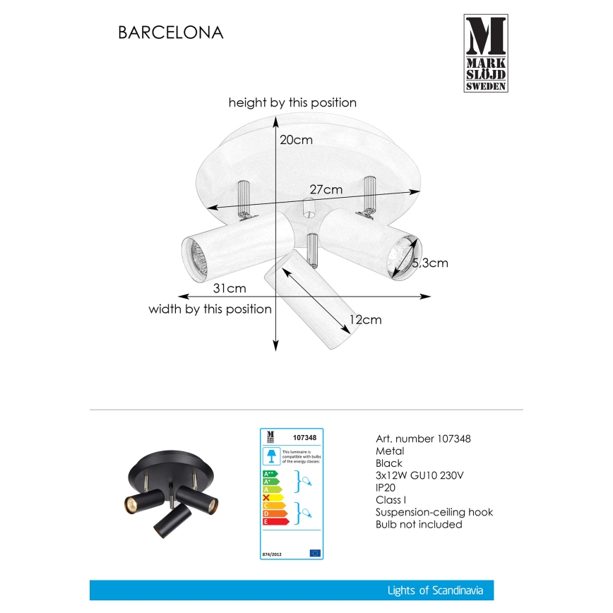 Markslöjd 107348 - Akcentinis šviestuvas BARCELONA 3xGU10/12W/230V