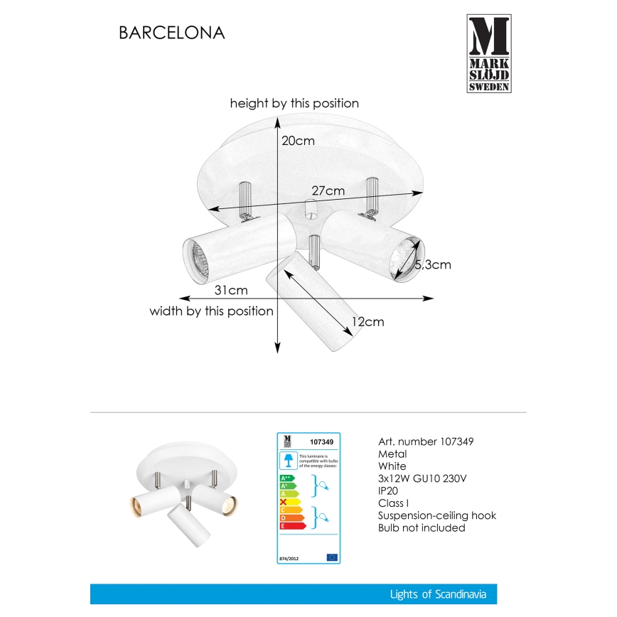 Markslöjd 107349 - Akcentinis šviestuvas BARCELONA 3xGU10/12W/230V