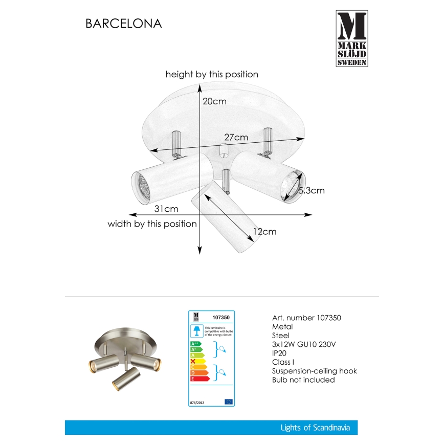 Markslöjd 107350 - Akcentinis šviestuvas BARCELONA 3xGU10/12W/230V