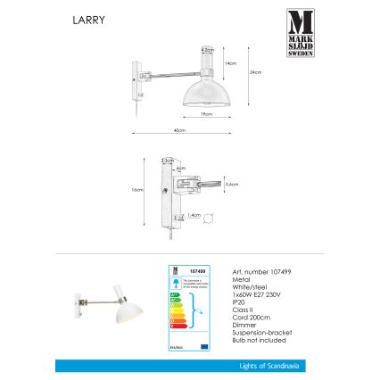 Markslöjd 107499 - Pritemdomas sieninis šviestuvas LARRY 1xE27/60W/230V