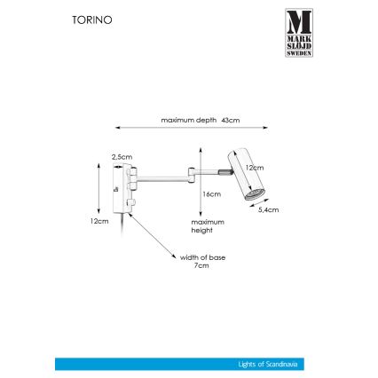 Markslöjd 107538 - Reguliuojamas sieninis akcentinis šviestuvas TORINO 1xGU10/12W/230V
