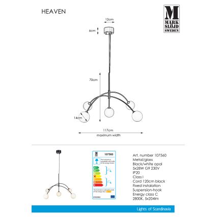 Markslöjd 107560 - Sietynas, kabinamas ant virvės HEAVEN 5xG9/28W/230V