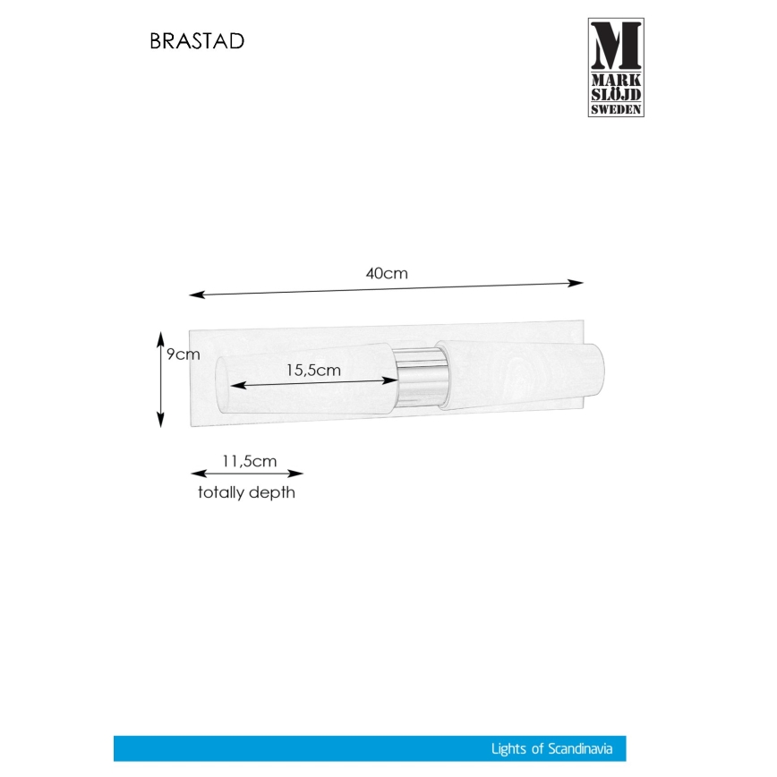 Markslöjd 107615 - Sieninis vonios šviestuvas BRASTAD 2xE14/40W/230V IP44