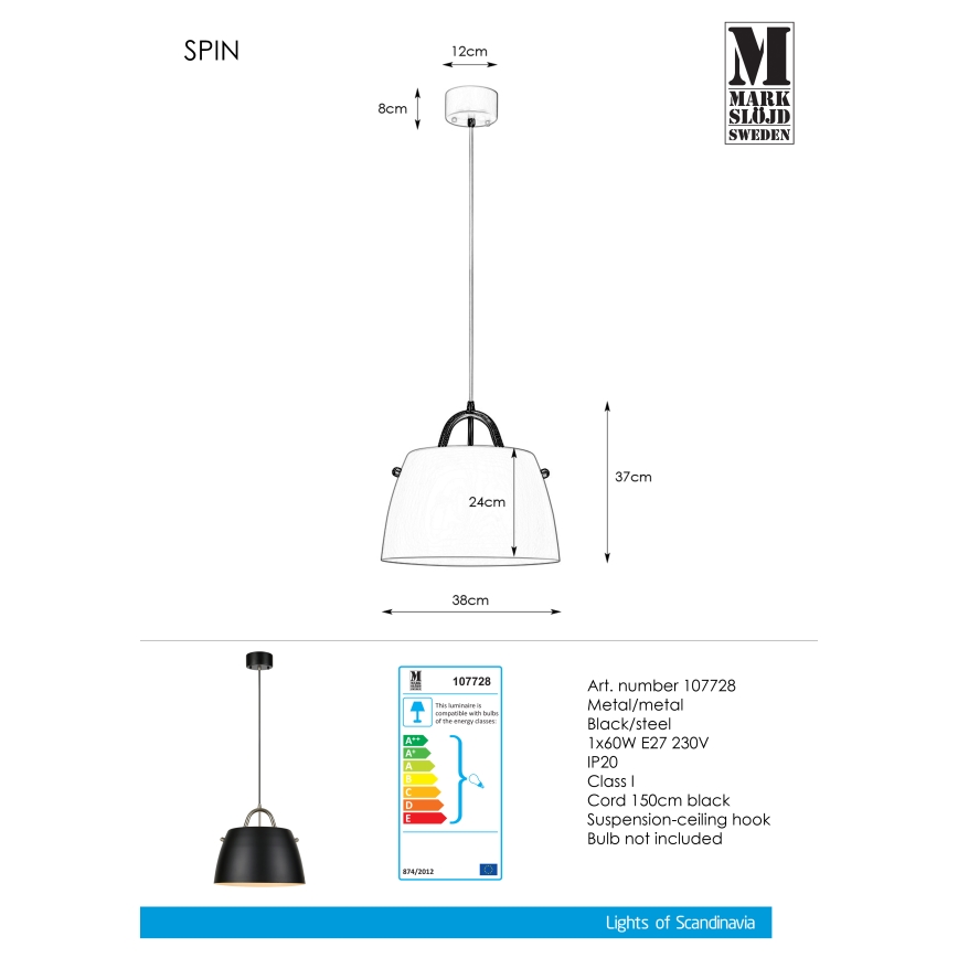 Markslöjd 107728 - Sietynas, kabinamas ant virvės SPIN 1xE27/60W/230V
