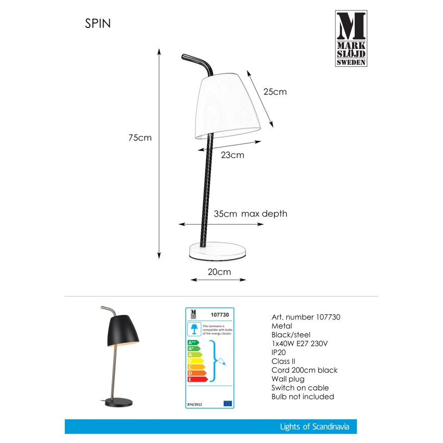 Markslöjd 107730 - Stalinis šviestuvas SPIN 1xE27/40W/230V