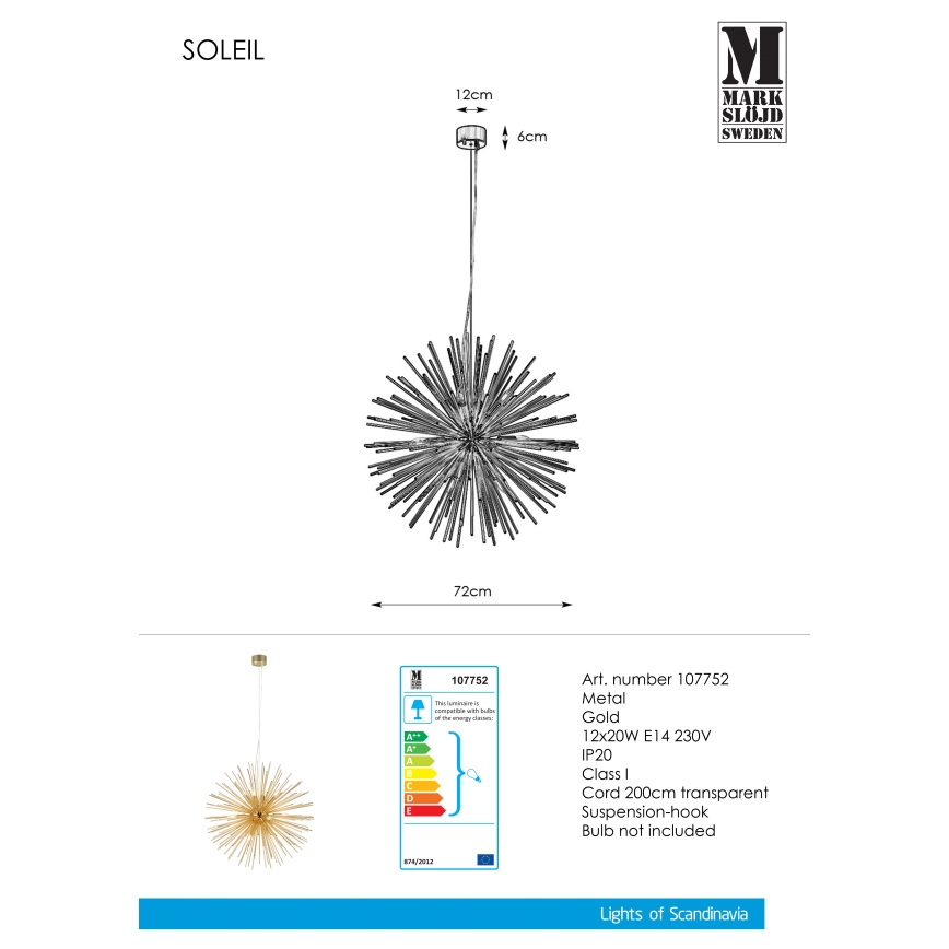 Markslöjd 107752 - Pakabinamas sietynas SOLEIL 12xE14/20W/260V Rožinis auksas