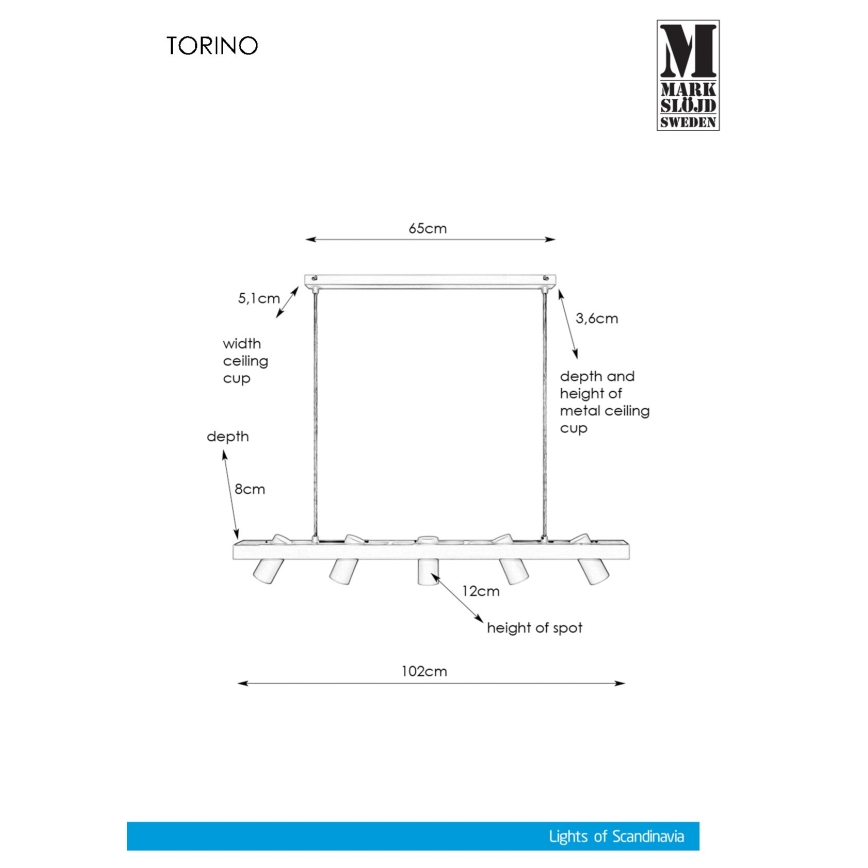 Markslöjd 107784 - Sietynas, kabinamas ant virvės TORINO 5xGU10/7W/230V