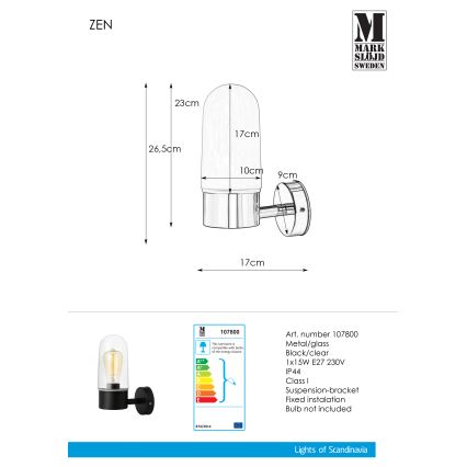 Markslöjd 107800 - Sieninis vonios šviestuvas ZEN 1xE27/15W/230V IP44