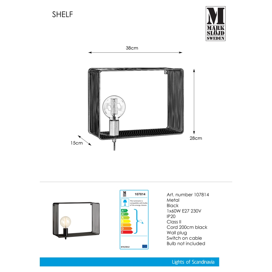 Markslöjd 107814 - Sieninis šviestuvas SHELF 1xE27/60W/230V