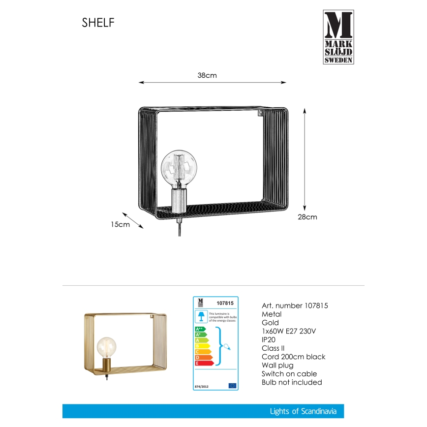 Markslöjd 107815 - Sieninis šviestuvas SHELF 1xE27/60W/230V
