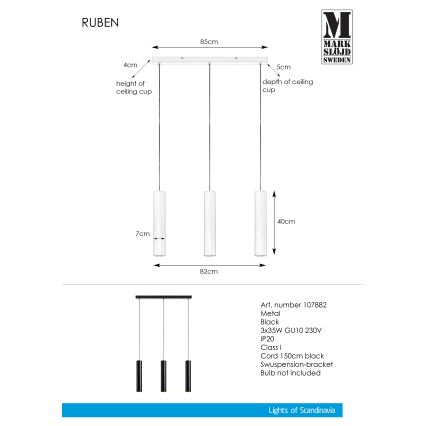 Markslöjd 107882 - Sietynas, kabinamas ant virvės RUBEN 3xGU10/35W/230V