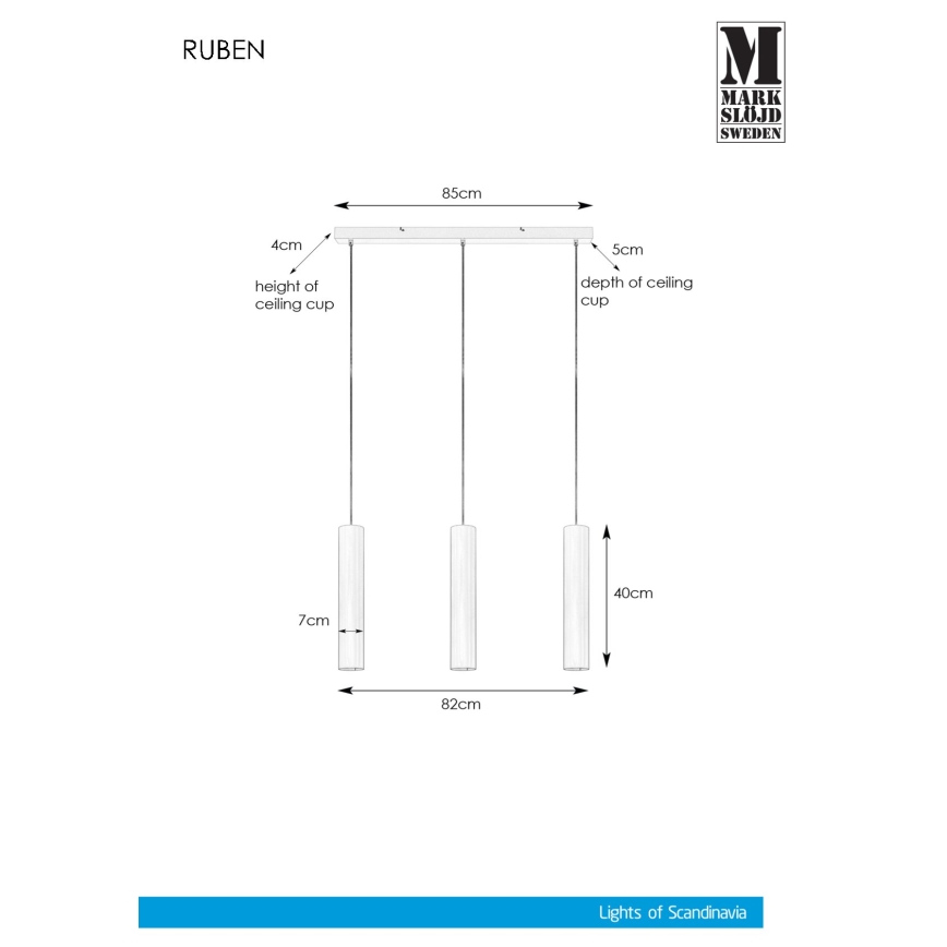 Markslöjd 107883 - Sietynas, kabinamas ant virvės RUBEN 3xGU10/35W/230V