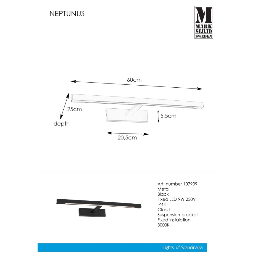 Markslöjd 107909 - LED vonios veidrodžio šviestuvas NEPTUNUS LED/9W/230V IP44