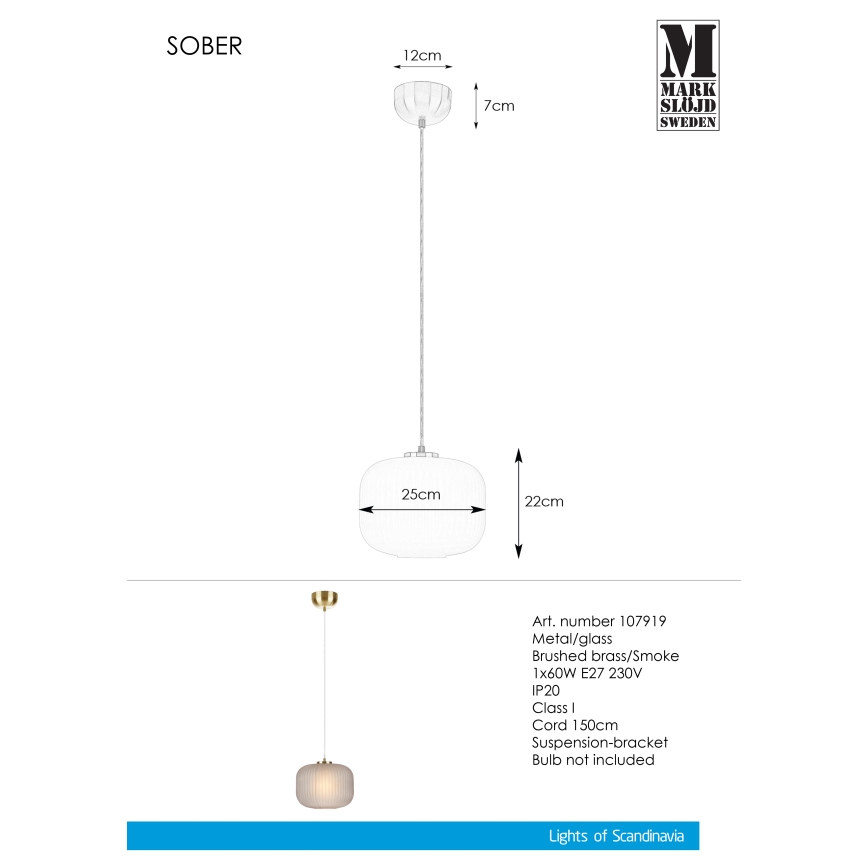 Markslöjd 107919 - Sietynas, kabinamas ant virvės SOBER 1xE27/20W/230V