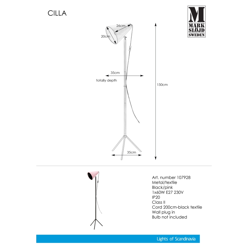 Markslöjd 107928 - Toršeras CILLA 1xE27/60W/230V