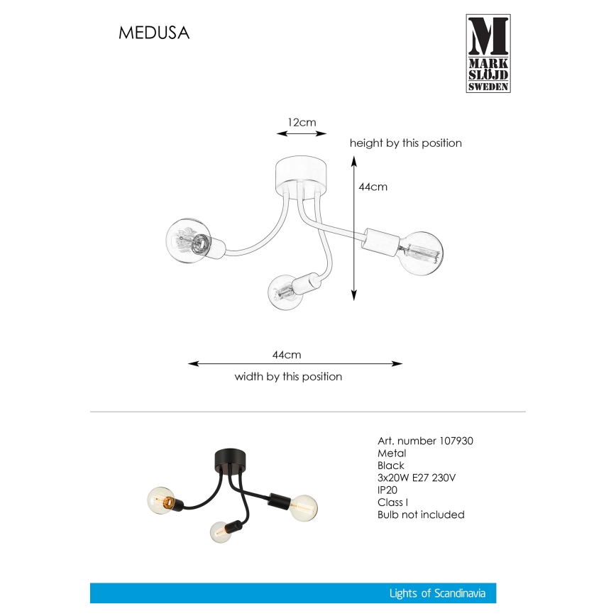 Markslöjd 107930 - Tvirtinamas sietynas MEDUSA 3xE27/20W/230V