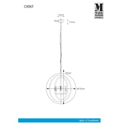Markslöjd 107941 - Sietynas, kabinamas ant grandinės ORBIT 3xE27/60W/230V