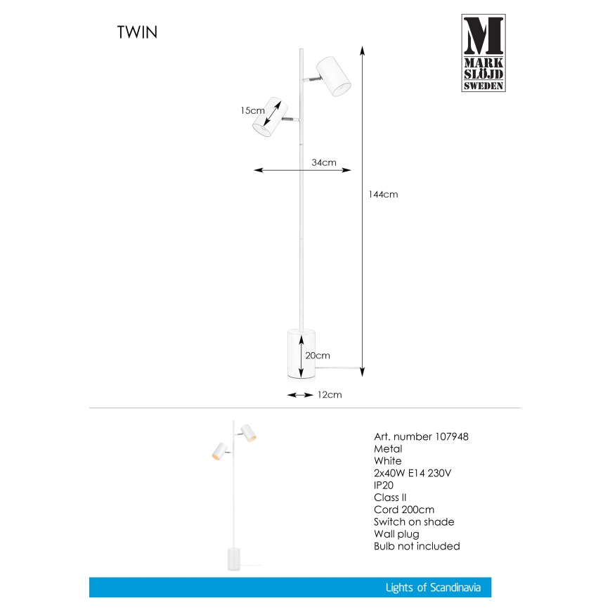 Markslöjd 107948 - Toršeras TWIN 2xE14/40W/230V