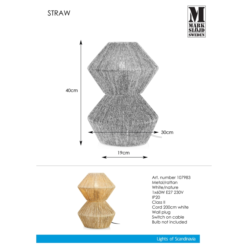 Markslöjd 107983 - Stalinis šviestuvas STRAW 1xE27/40W/230V