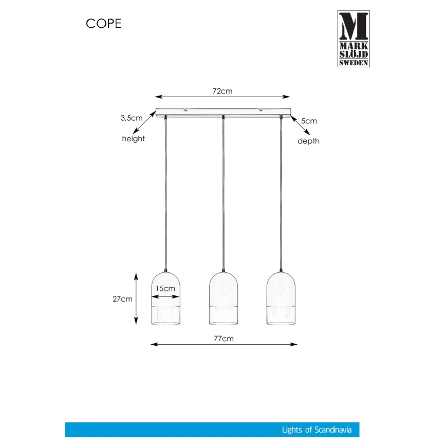Markslöjd 108226 - Pakabinamas sietynas COPE 3xE14/18W/230V