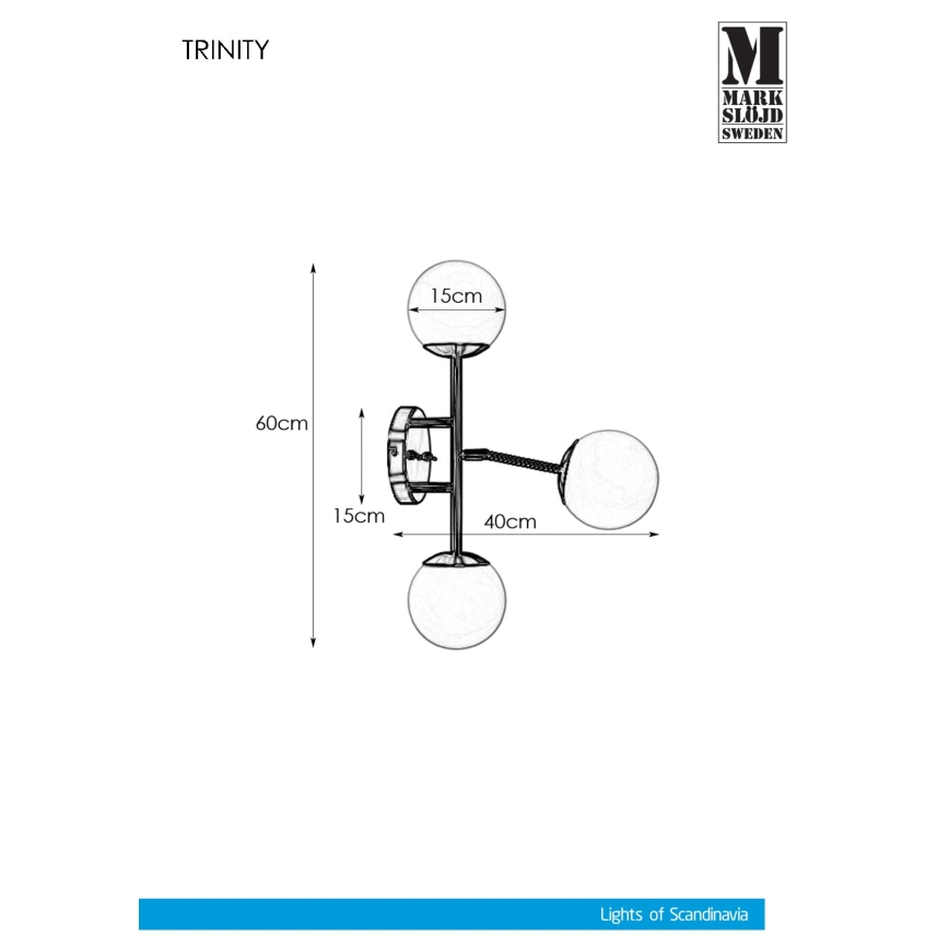 Markslöjd 108253 - Sieninis šviestuvas TRINITY 3xG9/20W/230V aukso/pilka