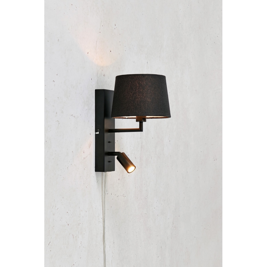 Markslöjd 108595 – LED sieninis šviestuvas su USB COMO 1xE14/40W/230V + LED/3W juodas
