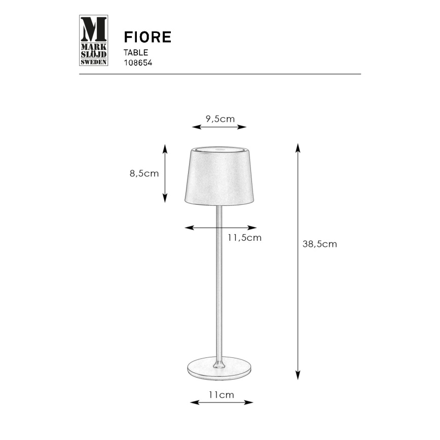 Markslöjd 108654 - LED Pritemdoma įkraunama lempa FIORE LED/2W/5V IP44 38cm balta