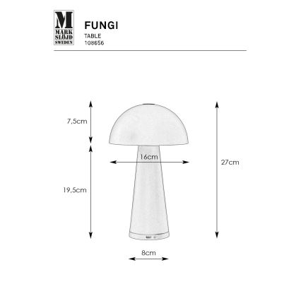 Markslöjd 108656 – LED Pritemdoma įkraunama lemputė FUNGI LED/1,5W/5V IP44 balta