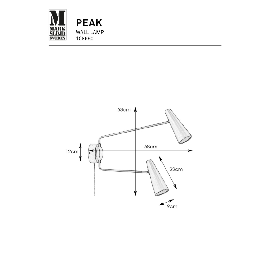 Markslöjd 108690 - Sieninis šviestuvas PEAK 2xE14/40W/230V juoda