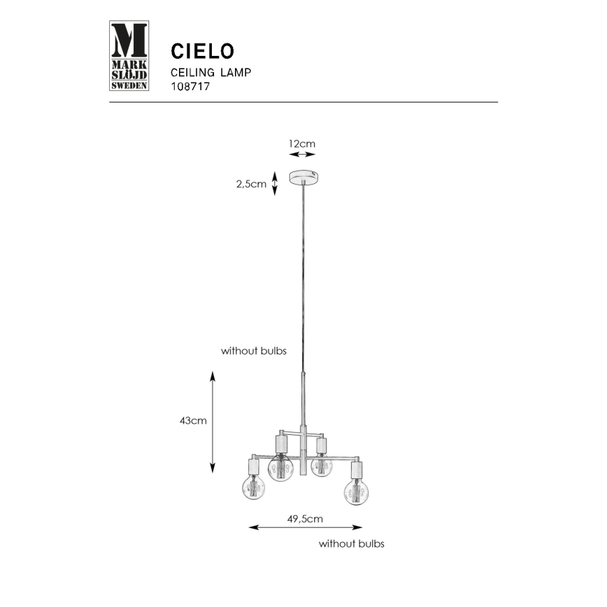 Markslöjd 108717 - Pakabinamas sietynas CIELO 6xE27/40W/230V juoda