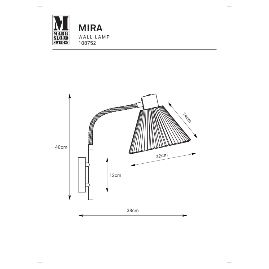 Markslöjd 108752 - Sieninis šviestuvas MIRA 1xE14/40W/230V juoda/balta