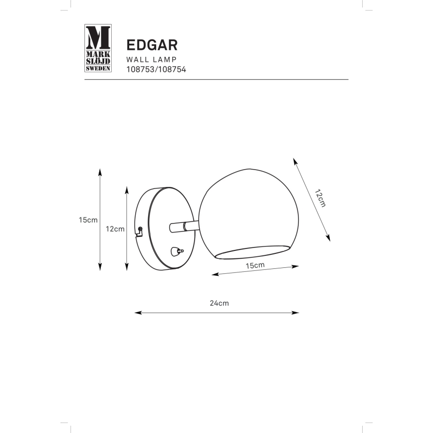 Markslöjd 108754 - Sieninis šviestuvas EDGAR 1xE14/40W/230V auksas
