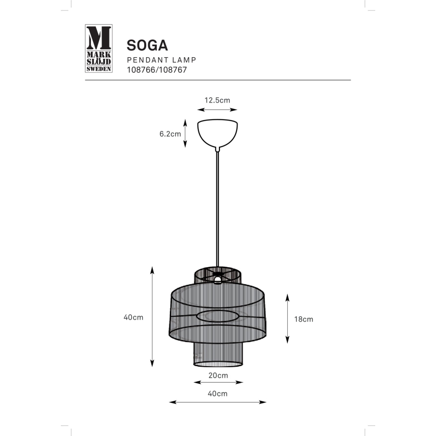 Markslöjd 108766 - Pakabinamas sietynas SOGA 1xE27/40W/230V juoda