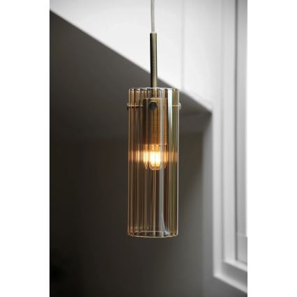 Markslöjd 109015 - Pakabinamas šviestuvas su laidu TIBIA 1xE14/40W/230V dūminė smėlio spalvos/žalvaris