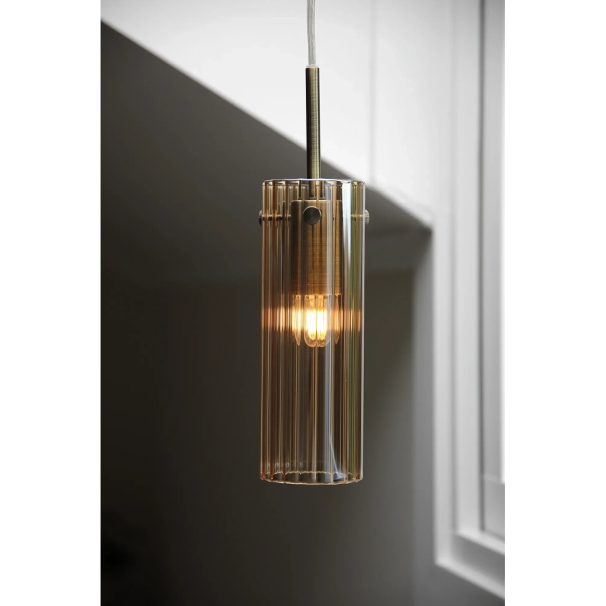 Markslöjd 109015 - Pakabinamas šviestuvas su laidu TIBIA 1xE14/40W/230V dūminė smėlio spalvos/žalvaris