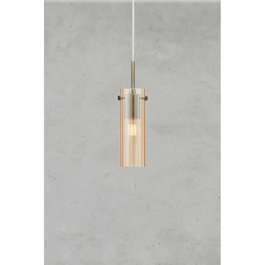 Markslöjd 109015 - Pakabinamas šviestuvas su laidu TIBIA 1xE14/40W/230V dūminė smėlio spalvos/žalvaris