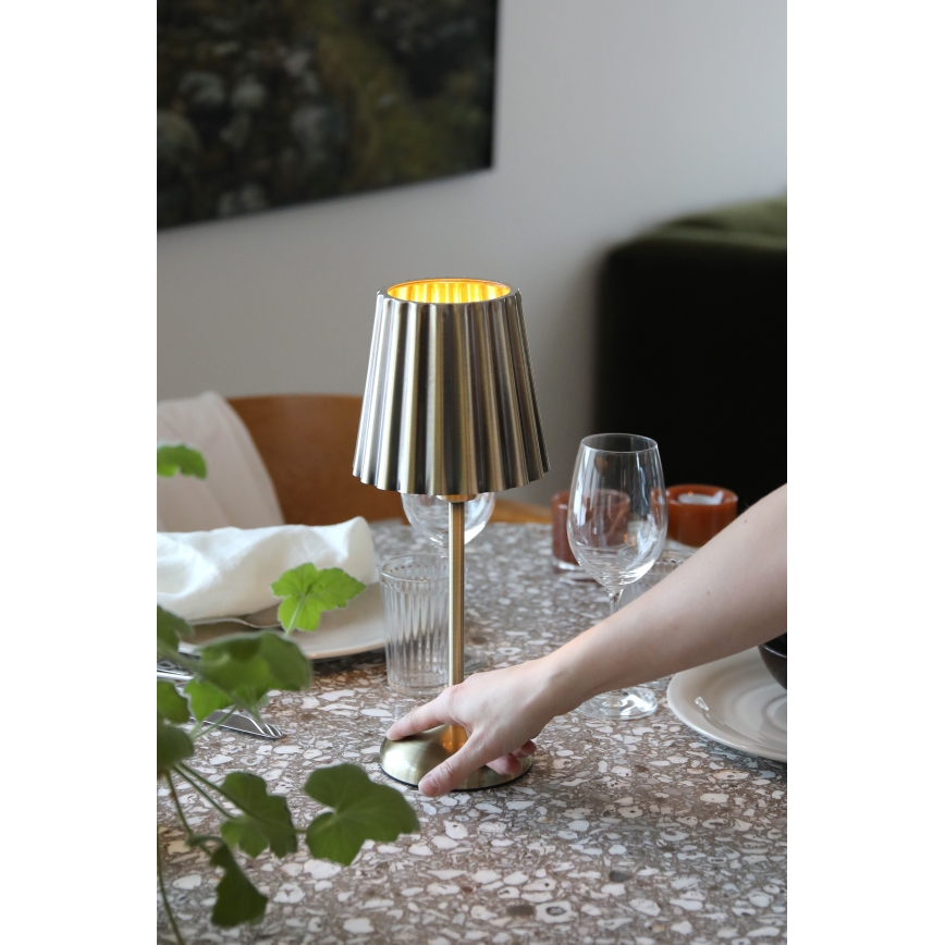 Markslöjd 109127 - LED reguliuojama įkraunama jutiklinė stalinė lempa CELIA 1xE14/2W/2000 mAh žalvaris