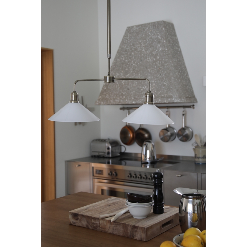 Markslöjd 109160 - Pakabinamas šviestuvas ant strypo VELA 2xE27/60W/230V balta/žalvaris