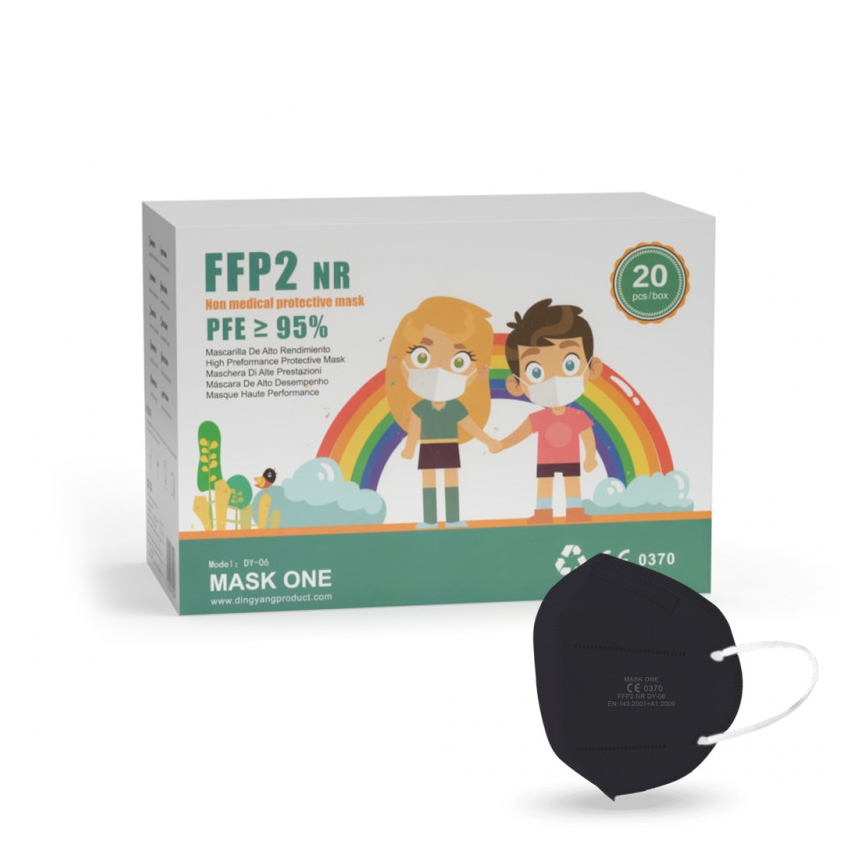 Mask One vaikiškas respiratorius FFP2 NR - CE 0370 juodas 20vnt
