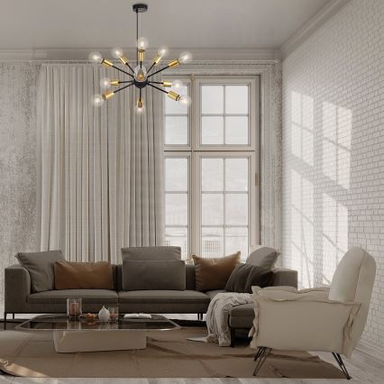 Maytoni T546PL-12B - Pakabinamas šviestuvas JACKSON ant laido 12xE27/7W/230V juodas/auksinis