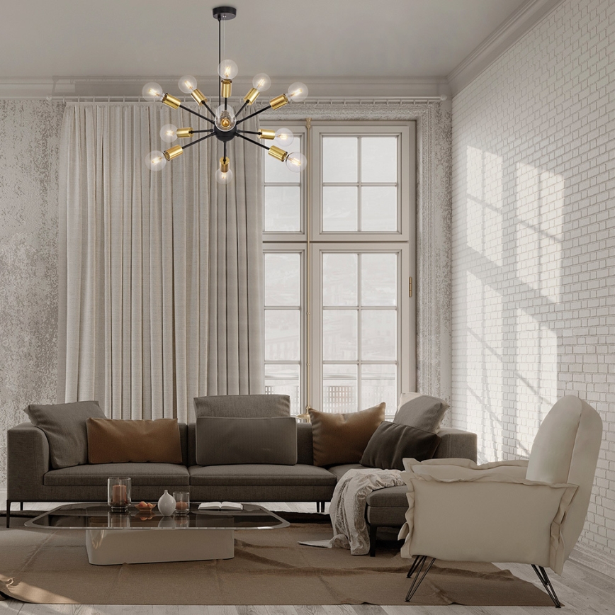 Maytoni T546PL-12B - Pakabinamas šviestuvas JACKSON ant laido 12xE27/7W/230V juodas/auksinis