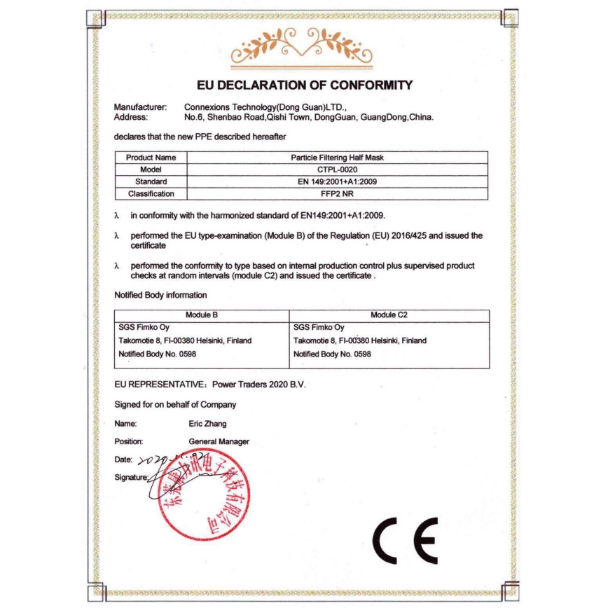 Media Sanex Respiratorius FFP2 NR / KN95 Juodas 20 vnt