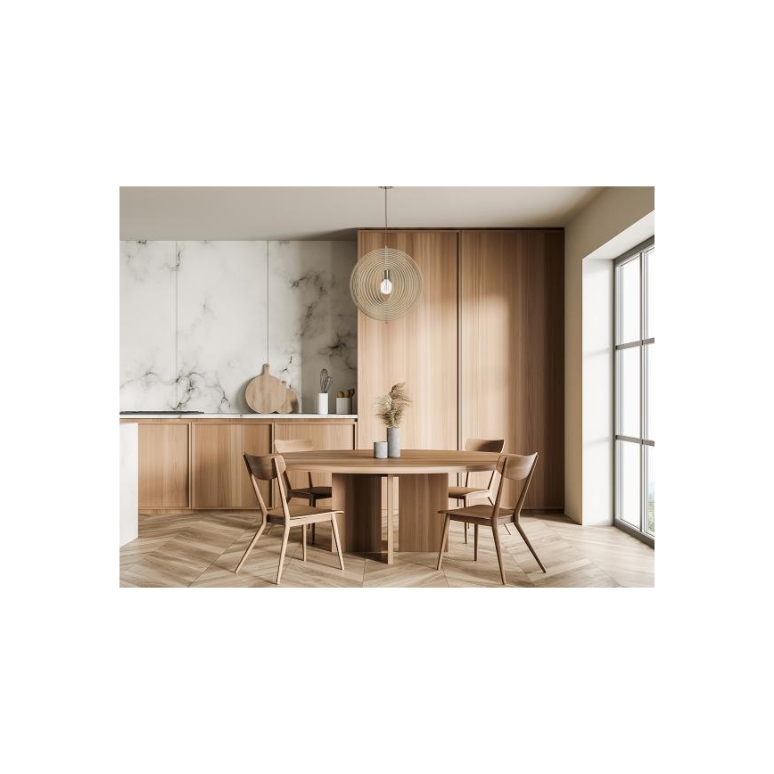 Medinis pakabinamas šviestuvas ant laido 1xE27/60W/230V skersm. 43,5 cm masyvinė mediena/lukštas/bukas/kaučiukmedis