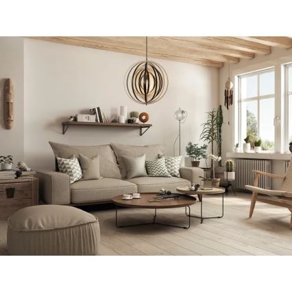 Medinis pakabinamas šviestuvas ant laido 1xE27/60W/230V skersm. 50 cm masyvas/lukštas/kaučiukmedis