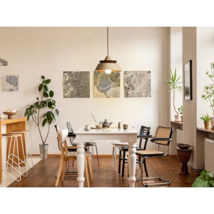 Medinis pakabinamas šviestuvas ant laido 1xE27/60W/230V, skersmuo 33 cm, masyvas/ąžuolas/riešutmedis/kaučiukmedis