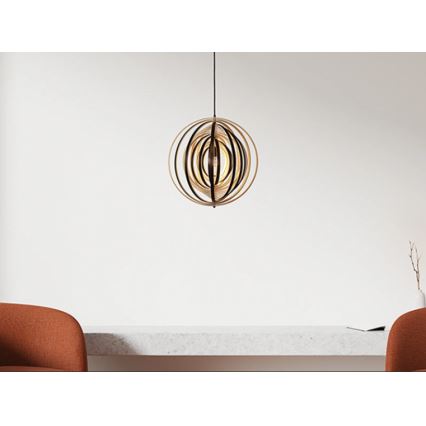 Medinis pakabinamas šviestuvas su laidu 1xE27/60W/230V skersm. 43,5 cm masyvas/faneruotė/kaučiukmedis